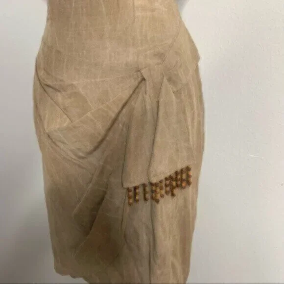 Scarlett Rare 70s Vintage Tigh Length Faux Wrap Beaded Ruching Dress - Picture 10 of 14